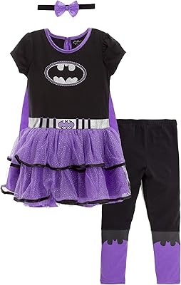 WARNER BROS Justice League Supergirl Batgirl Costume Dress Leggings Cape and Headband 4 Piece Set Newborn to Big Kid