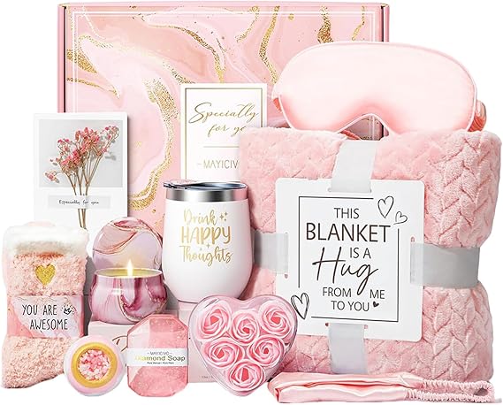 Self Care Kit for Women Self Care Basket for Women Birthday | Wellness Luxury Relaxation Set with Flannel Blanket for Her Friends Mother Sister Mom Wife Family