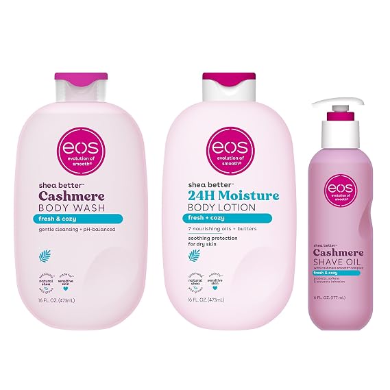 eos Shower Essentials Bundle- Body Lotion, Body Wash, Shave Oil - Fresh & Cozy