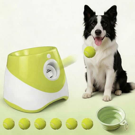 Automatic Dog Ball Launcher, 6 Mini Tennis Balls for Small Dogs