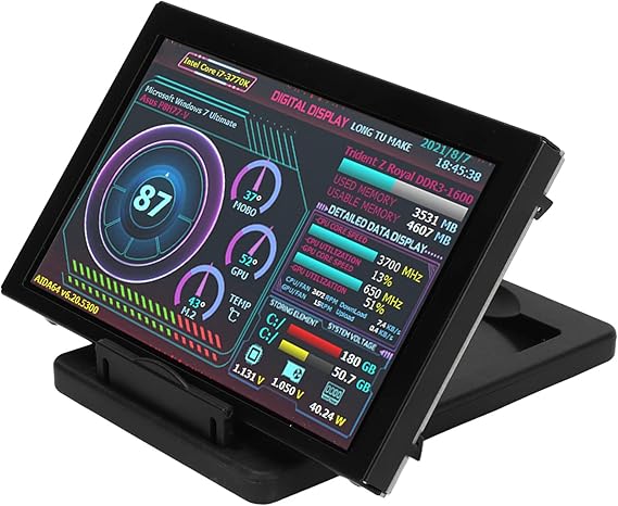ASHATA 5in Computer Temp Monitor, PC CPU RAM Data Monitor for Linux, PC Temperature Display for PC ARGB Computer Case Secondary Screen, IPS USB Mini Screen