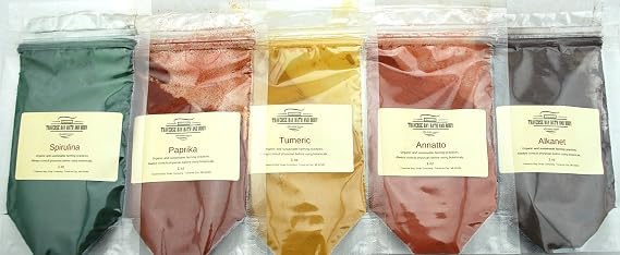 Natural Colorants - 5oz - Spirulina, Paprika, Turmeric, Annatto, Alkanet | Natural Colorants For Soap Making and Cosmetics, Soap Making Supplies, Spirulina, Paprika, Turmeric, Annatto, Alkanet