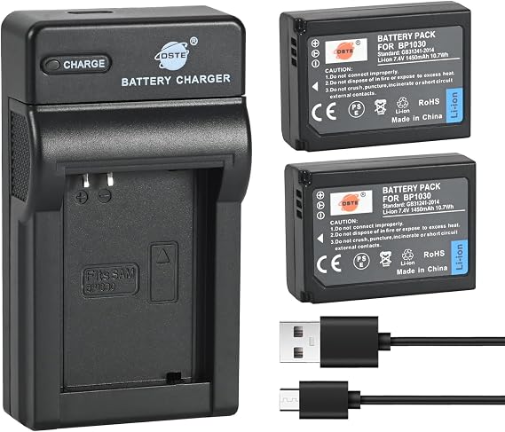 DSTE 2pcs BP-1030 Battery + USB Charger Compatible with Samsung NX200 NX210 NX300 NX-300M NX1000 NX1100 NX2000 Camera as BP-1130