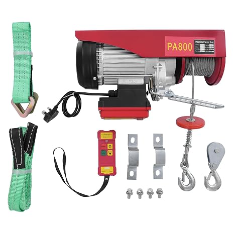 Electric Hoist Lift, 800KG/1764LBS Overhead Electric Winch with Wireless Remote Control for Garage, Warehouses, 1450W Electric Hoist Crane Factories Lifting with 12m Steel Wire (800KG)
