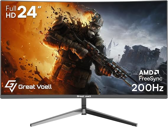 24 Inch 200Hz Gaming Monitor, FHD 1080P Curved Computer Monitor, 1ms MPRT
