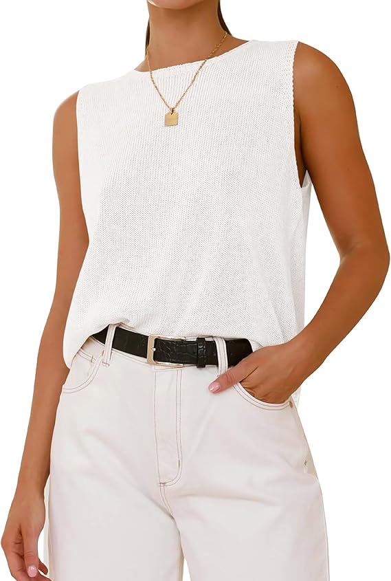 BTFBM Sleeveless Sweater Tops for Women 2026 Crew Neck Lightweight Casual Loose Tank Summer Outfits Fashion Clothing