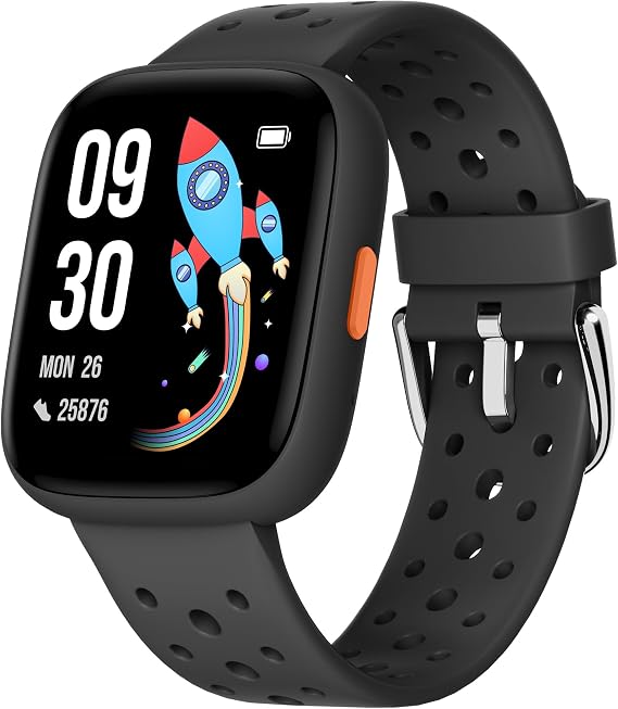 BIGGERFIVE Kids Smart Watch No Phone Needed, 1.8" Fitness Tracker Watch | Pedometer, Heart Rate, Sleep Monitor, IP68 Waterproof, Step Counter, Puzzle Games for Boys Girls Teens 5-16, Black
