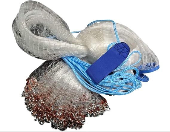 Easy Throw Cast Net for Saltwater Fishing 4ft12ft Radius, Monofilament Line, Steel Chain Sinker, 3/5in Mesh, Sutiable for Bait Trap & Live Bait