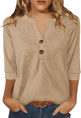 Womens Tops 34 Sleeve V Neck Button Down Shirts Business Casual Outfits Basic Tees Summer Top 2026