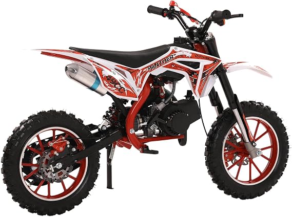 Kids Dirt Bike-49cc Kids Dirt Bike,Gas Powered 2-Stroke Mini Motocross Motorcycle, Off-Road Dirtbike for Kid 8-14 Front Rear Disc Brakes, Pull Start, Pocket Bikes Gift for Child Teens Red