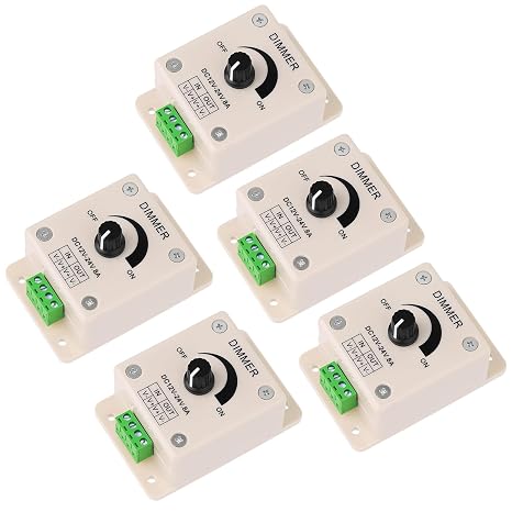 5PCS DC12-24V PWM Dimming Controller for LED Lights, 8Amp 0%-100% LED Dimmer Switch for Ribbon Lights, Tape Lights, Dimmer, Rigid Strips and Other Strips