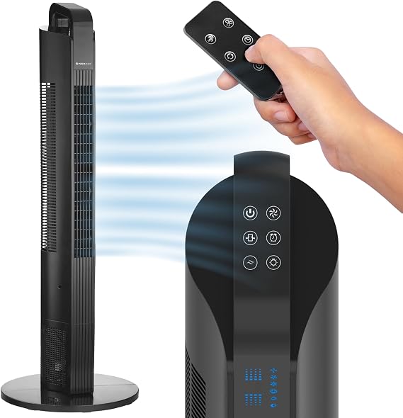 NEXAIR 42 Oscillating Tower Fan, 3 Speed Portable Fan Tower With Remote Control, Quiet Operating Floor Fan for Bedroom with 7.5 Hr Auto Off Timer, Modern Design Room Cooling Fan For Home & Office