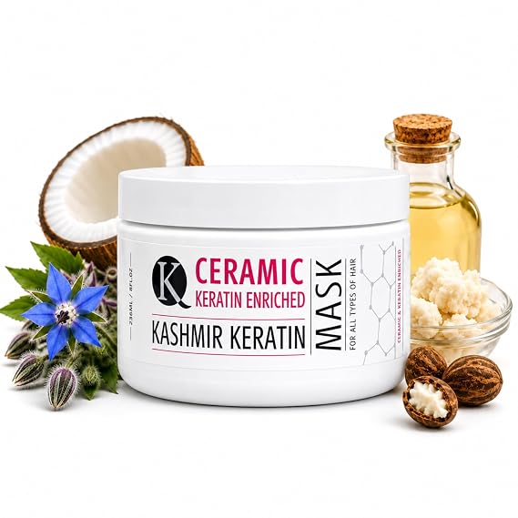 Kashmir Keratin Ceramic Hair Mask (8 oz), Advanced Keratin Deep Conditioning Repair Treatment for Dry, Damaged & Treated Hair, Sulfate & Paraben Free Hydrating Mask for Smooth, Soft & Shiny Hair