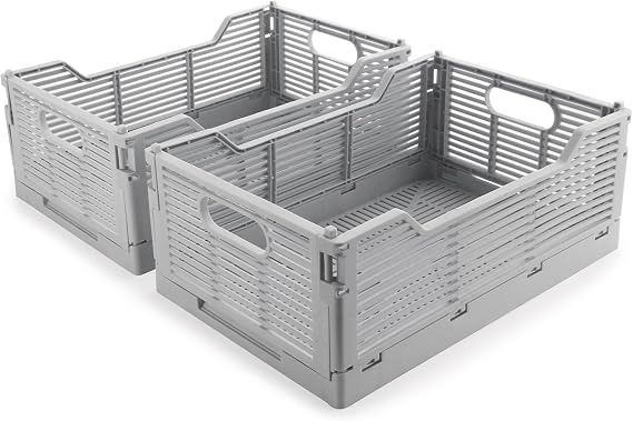 2-Pack Collapsible Crates Storage Boxes, 30.5x20.5x12.5cm, Grey