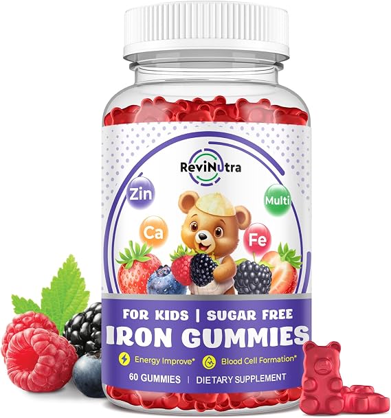 Iron Supplement Gummies for Kids - with Calcium, Zinc, Kids Multivitamin with Iron Gummies - Immune Support, Blood Builder & Energy Support for Iron Deficiency, Anemia, Mixed Berry Flavor, 60 Gummies