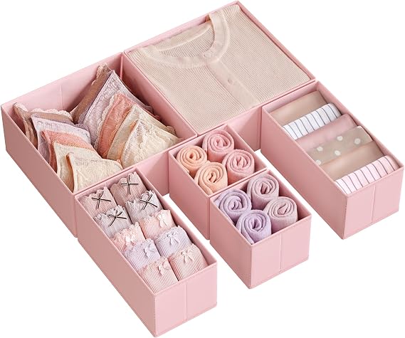 SONGMICS Set of 6 Drawer Organisers, Foldable Fabric Storage Boxes