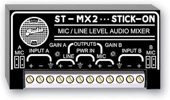 RDL ST-MX2 Universal Audio Mixer Two Channel, Selectable Mic Or Line Level Inputs and Outputs