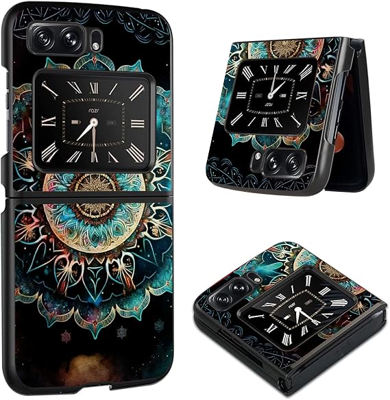 Mandala Flower for Motorola RAZR 5G 2022 Flip Case, Slim Phone Case for Razr 5G 2022, PU Leather Surface Hard PC Boby Shookproof Wireless Charging Men/Women Cover for RAZR 5G 2022