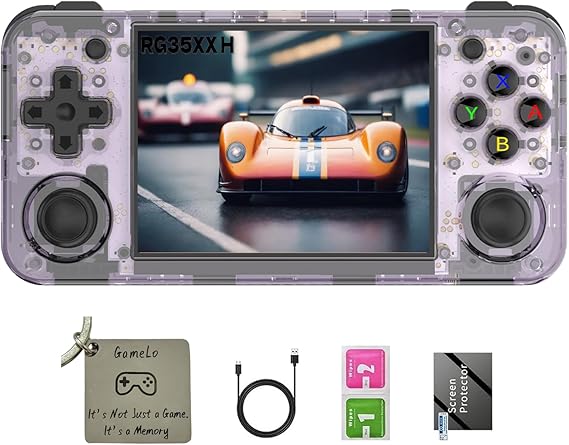 RG35XX H, Anbernic Retro Handheld Gaming Console with 64GTF Card, Dual Joystick Design 3.5-inch HD Screen Lasts up to 8 Hours High-Capacity Battery for Better Experience (64G Purple)