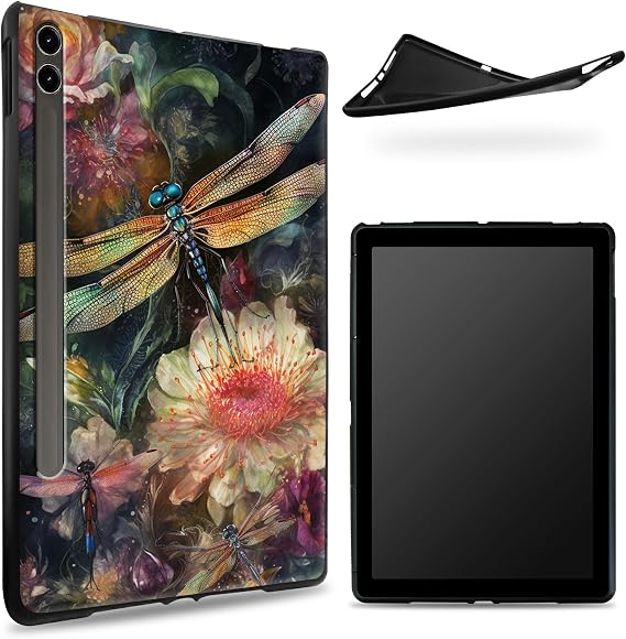 Designed for Samsung Galaxy Tab S8 Plus 2022 / S7 FE 2021 / S7 Plus 2020 12.4" Case, Matte TPU Rubber Back with Dragonfly Beautiful, Slim Rubber Soft Silicone Cover with S Pen Holder