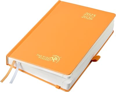 POPRUN 2025-2026 Daily Planner One Page Per Day Medium - 5.75 x 8.5 - Academic Calendar July 2025 - June 2026, 2025 Day Appointment Book with Monthly Tabs, Hardcover - Orange