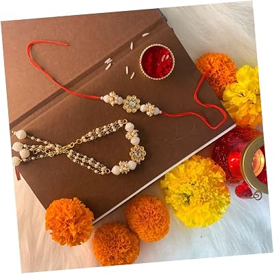 I Jewels Indian Festival Designer Bhaiya Bhabhi Hanging Lumba Rakhi Combo Set for Rakshabhandan Special R010Sb-G-CO