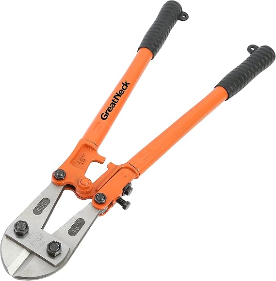GreatNeck BC18 18 Inch Bolt Cutter, Bolt Cutters for Cutting Chain, Rod, and Heavy Wire, Drop Forged Steel Jaws, Adjustable Replaceable Blades, Cushioned Grip, Tubular Steel Handles