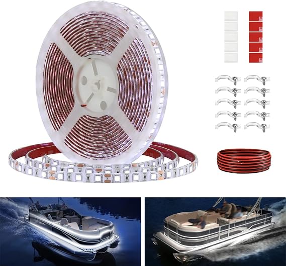 Boat Strip Lights Waterproof 16.4FT, 12v White Marine Pontoon Boat Lights | Boats Interior Deck Cabin Light, Night Fishing Lighting for Jon Bass, Yacht, Kayak, RV