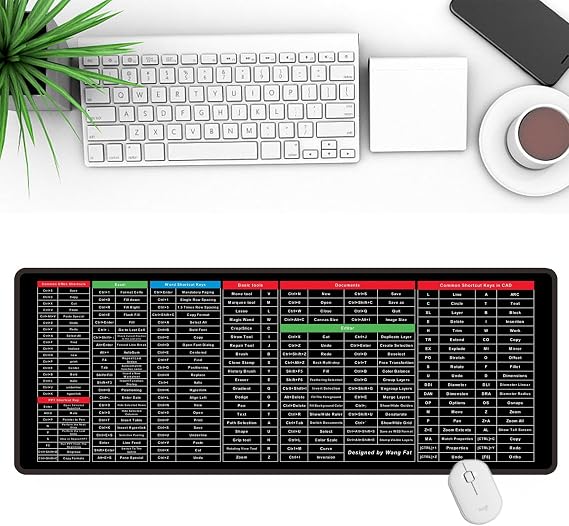 Shortcut Mousepad, Mouse Pad, Excel Cheat Sheet Desk Pad, Mousepad, Rubber Sole Stitched Edge Excel Mouse Pad, Excel Shortcut Mat for Home OfficeB,35.4-15.7  0.12inch