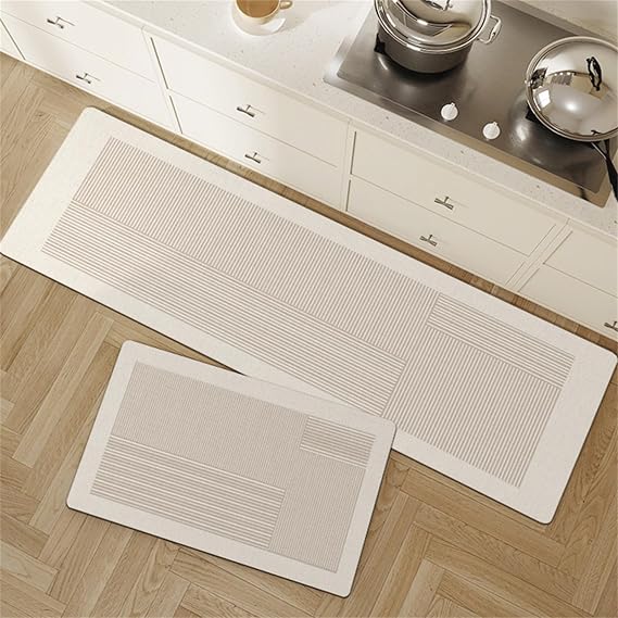 Highdi Water Absorption Kitchen Rug, Japanese Style Kitchen Mat Door Mat, Anti-Fall Non Slip Kitchen Mats 2.5mm Washable Kitchen Rugs, for Entryway,Laundry Room,Hallways (Beige,60x160cm)