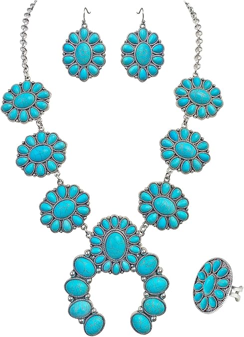 TOPACC 3 Pcs Turquoise Jewelry for Women Western Necklace Earrings Ring Set