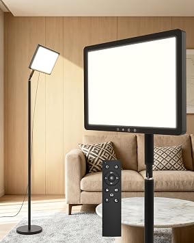 Light Therapy Lamp 12000 Lux UV-Free Full Spectum Floor Therapy Lamps, 4 in 1 LED Sun Lamp, 10 Brightess Levels, 5 Color Modes, Remote&Touch Control, Adjustable Timer/Height/Angle, Black