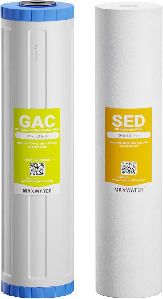 (2 Pack) BB GAC Carbon & Melt-Blown Polypropylene Sediment 4.5" x 20" Whole House Cartridges Filters compatible with 20" BB Whole House water systems.