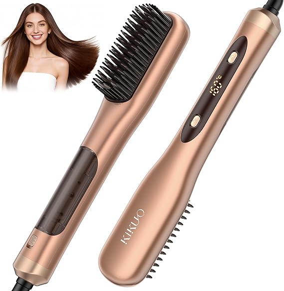 Steam Hair Straightener Brush, Steamline Pro 3 in 1 Straightening Brush, Curly & Frizzy Hair,Smooth Without Flattening, 5 Temp Settings & LED Display, Dual Voltage, Professional Tools, Vivid Orange