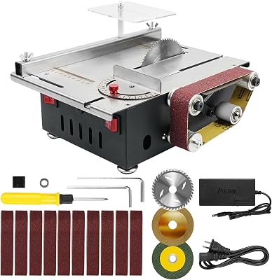 OUYANG Mini Table Saw, 1.2x16.5in Belt Sander With 10 Sanding Belts, 300W Dual Motor Control Mini Multifunctional Table Saw for Metal, Wood, Aluminum and Other Grinding and Cutting Tools