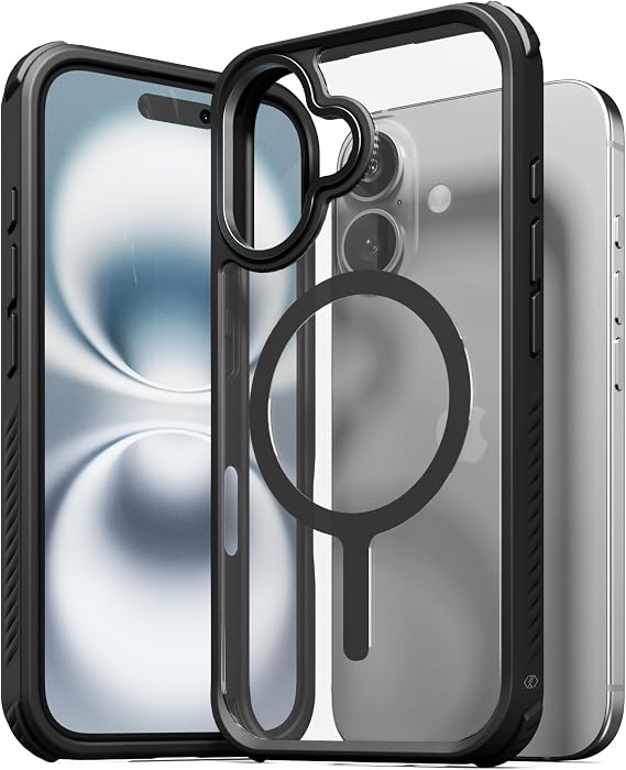 Sinjimoru iPhone 16 Plus Case for MagSafe, Shockproof Bumper, Black