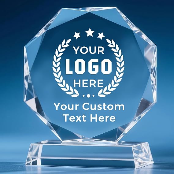 Custom Crystal Trophy Award, Personalised Awards and Trophies with Logo/Photo/Text, Customizable Glass Trophies Plaques for Corporate Events, All Sports, Award for Employees Achievement & Appreciation