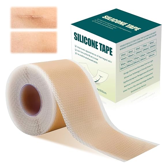 Silicone Scar Tape (1.6"x 120" Roll-3M), Premium Silicone Gel Scar Sheets, Reusable Silicone Patches, Soft Silicone Tape for Surgeries Scars, C-Sections, Wrinkles et