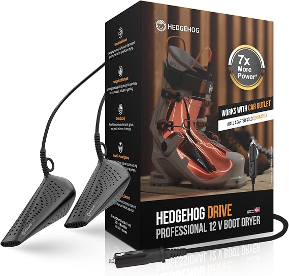 Hedgehog DRIVE Portable Shoe Dryer Boot Dryer for Work Boots with Dual 12V AC/DC Power Compact Ski boot Dryer, 80W Heat, Fast Drying in 15 to 45 Min, Lightweight Electric Gear Dryer