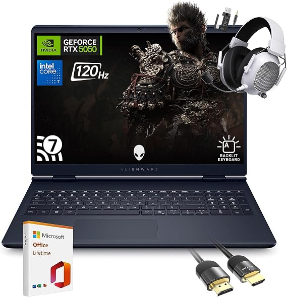 Dell Alienware 16 Aurora Gaming Laptop AC16250, 16" WQXGA Display, NVIDIA GeForce RTX 5050, Intel Core 7-240H Processor, 16GB RAM, 1TB SSD, Backlit Keyboard, with Lifetime MS Office, Wins 11