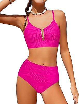 Girls Swimsuit High Waisted Girls Bathing Suit V Neck Cutout Two Piece Swimwear Ruched Solid Padded Bikini Sets 9-16Y