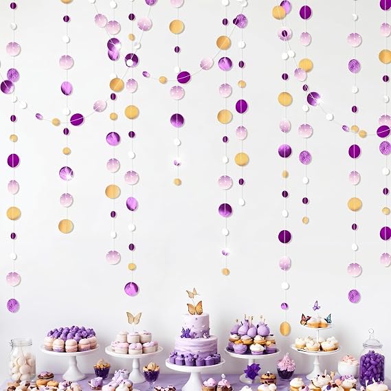 Cheerland Purple and Gold Party Decorations Rapunzel Birthday Decorations Lavender Fantasy Theme Circle Golden Garland Streamers Banner Pruple Backdrop Bday Hanging Party Decor Baby Shower Supplies