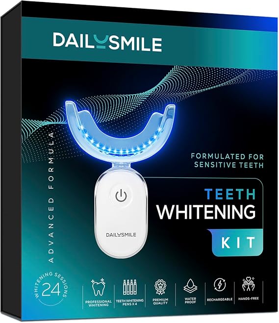 Teeth Whitening Kit with LED - Formulated for Sensitive Teeth, Hands-Free, Waterproof LED Light and 4 Gel Pens, Instant Results