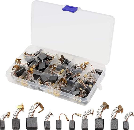 Scettar 50 Pcs 10 Sizes Motor Carbon Brushes, Carbon Brush Holder Repair Kit for Angle Grinders, Circular Saw, Power Tools, Electric Hammer Drill