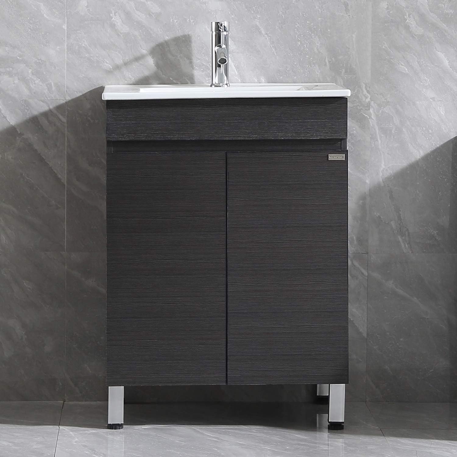 wonline 24 Bathroom Vanity and Sink Combo Cabinet Undermount Ceramic Vessel Sink Chorme Faucet Drain Vanities Set