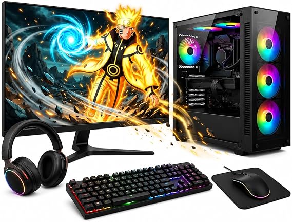 Vibrant RGB Tower Gaming PC Bundle | core i5, 16GB RAM, GT 730 2GB | 256GB SSD + 1TB HDD | Windows 11 Complete Setup Featuring 22" Monitor & WiFi