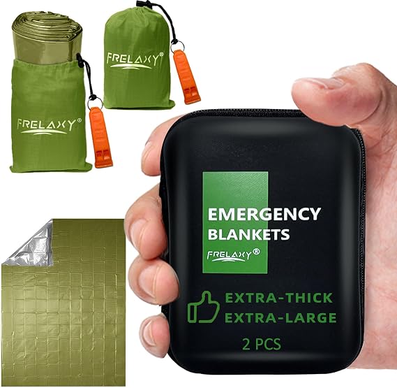 Frelaxy Emergency Blanket 2 Pack, Extra Thick Large Space Blankets