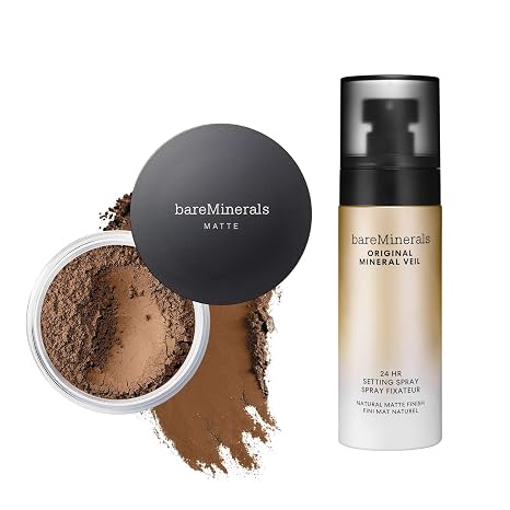 bareMinerals Original Matte Loose Powder Foundation SPF 15, Clean Mineral Powder Face Makeup, Sheer-to-Full Coverage, Reduces Shine, Talc-Free, Non-Comedoge + Mineral Veil Natural Matte Setting Spray