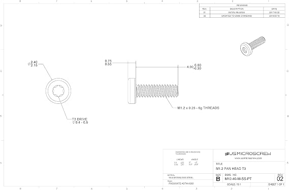 M1.2-0.25 X 4mm Machine Screw Stainless Steel Pan Head 6-Lobe Drive (100 Pcs) - M12-40-M-SS-PT
