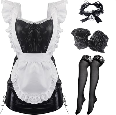 paloli Women French Maid Outfit,Fancy Apron Dress Cosplay Costume For Halloween Party